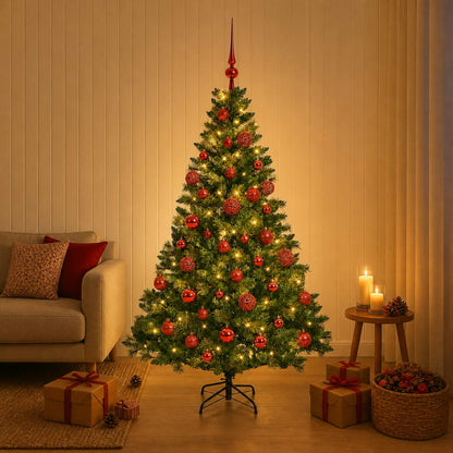Artificial Christmas Tree with Bauble 150 LEDs Green Height 120 cm with LEDs & red balls