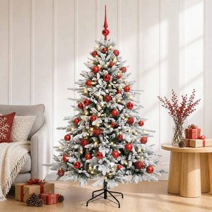 Artificial Christmas Tree with Bauble 150 LEDs Green and White 120 cm with LEDs & red balls