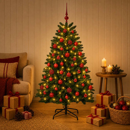 vidaXL Artificial Christmas Tree Mid-green with Bauble 180 cm 300 LEDs 1