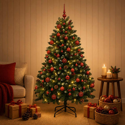 Artificial Christmas Tree Green with Bauble 150 cm 150 LEDs Green with Frosted Tips Ø 80 x 150 cm with 150 LEDs&red balls