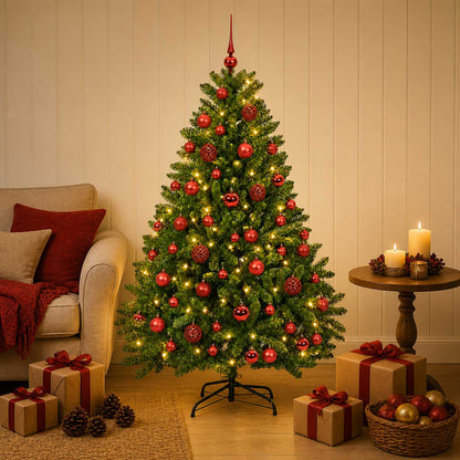 Artificial Christmas Tree with Bauble 120 cm Light Green Ø 88 x 120 cm with 150 LEDs&red balls