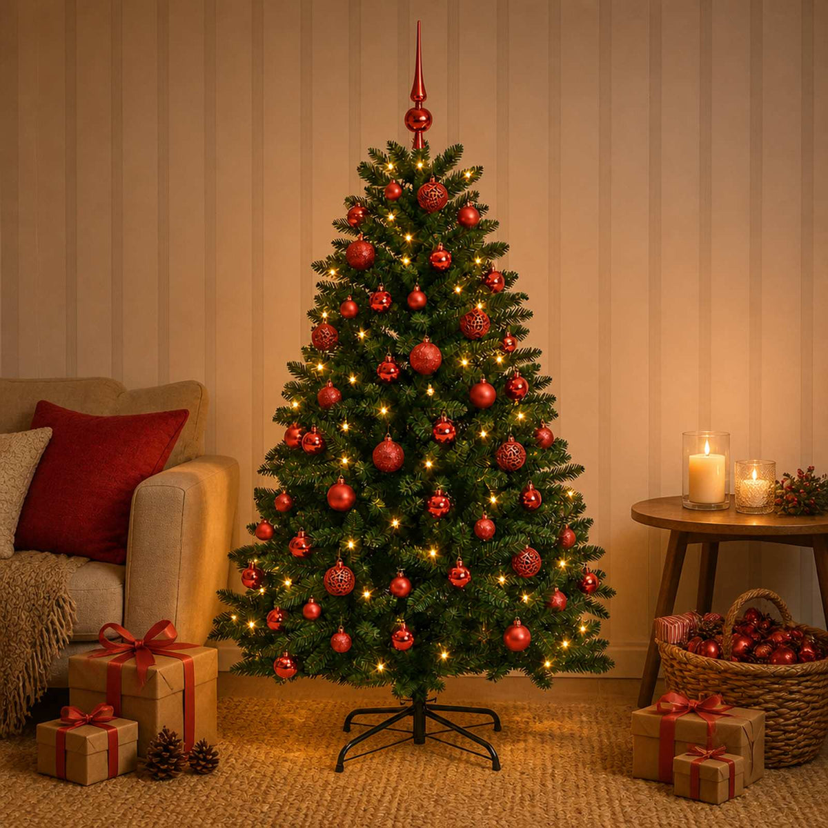 vidaXL Artificial Christmas Tree Mid-green with Bauble 180 cm 300 LEDs 3