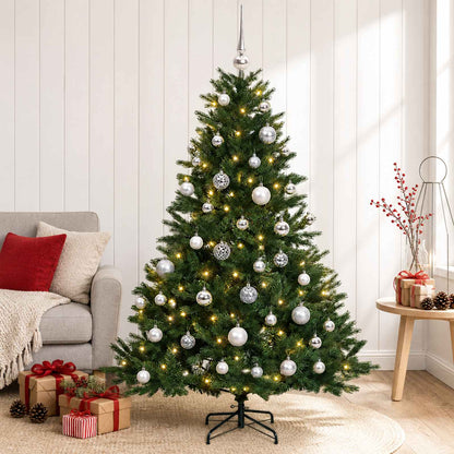 Artificial Christmas Tree with Bauble 150 LEDs Green Height 120 cm with LEDs & silver balls