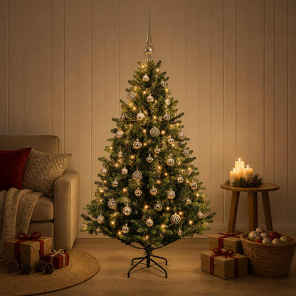 Artificial Christmas Tree with Bauble 150 LEDs Green 150 cm with LEDs & silver balls