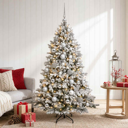 Artificial Christmas Tree with Bauble 150 LEDs Green and White 120 cm with LEDs & silver balls