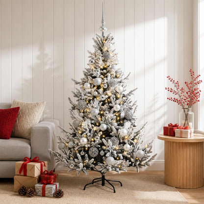 Artificial Christmas Tree with Bauble 150 LEDs Green and White 120 cm with LEDs & silver balls