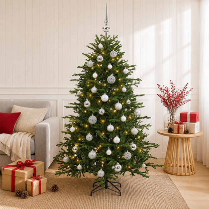 Artificial Christmas Tree with Bauble 150 LEDs 150 cm with LEDs & silver balls