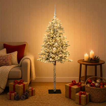 Artificial Christmas Tree with Bauble 150 LEDs Green and white 120 cm with LEDs & silver balls