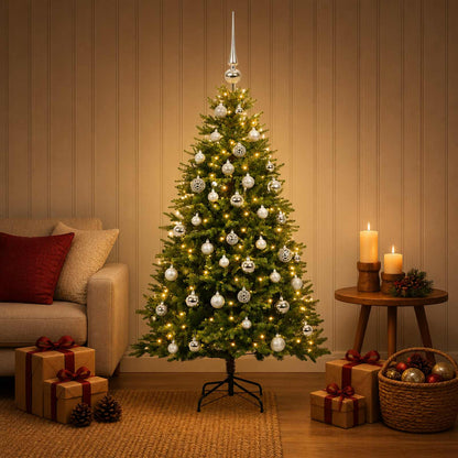 Artificial Christmas Tree with Bauble 150 LEDs Green 120 cm with LEDs & silver balls
