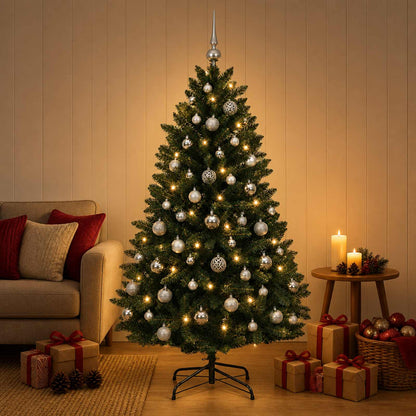 Artificial Christmas Tree with Bauble 150 cm Dark Green Ø 80 x 150 cm with 150 LEDs&silver balls