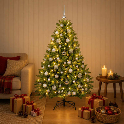 Artificial Christmas Tree with Bauble 120 cm Light Green Ø 88 x 120 cm with 150 LEDs&silver balls