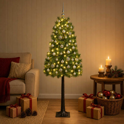 Artificial Hinged Christmas Tree with Baubles 150 LEDs Green 120 cm with LEDs & silver balls