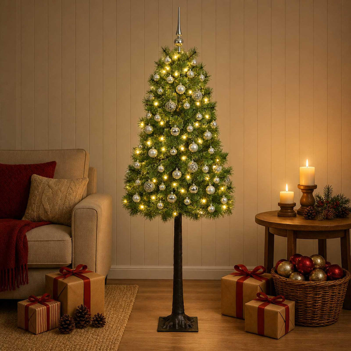 vidaXL Artificial Hinged Christmas Tree with Baubles 180 cm 300 LEDs 1