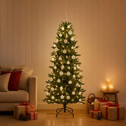 Artificial Christmas Tree with Bauble 150 LEDs Green Height 120 cm with LEDs & white balls
