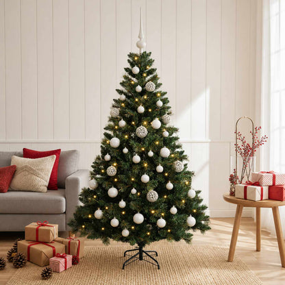 Artificial Christmas Tree with Bauble 150 LEDs Green Height 120 cm with LEDs & white balls