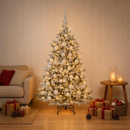 Artificial Christmas Tree with Bauble 150 LEDs Green and White 150 cm with LEDs & white balls