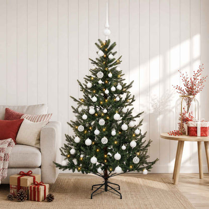 Artificial Christmas Tree with Bauble 150 LEDs Green 120 cm with LEDs & white balls