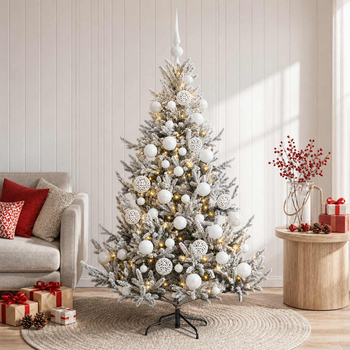 Artificial Christmas Tree Bauble LEDs Green White balls