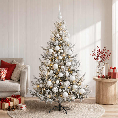 Artificial Christmas Tree Bauble LEDs Green White balls