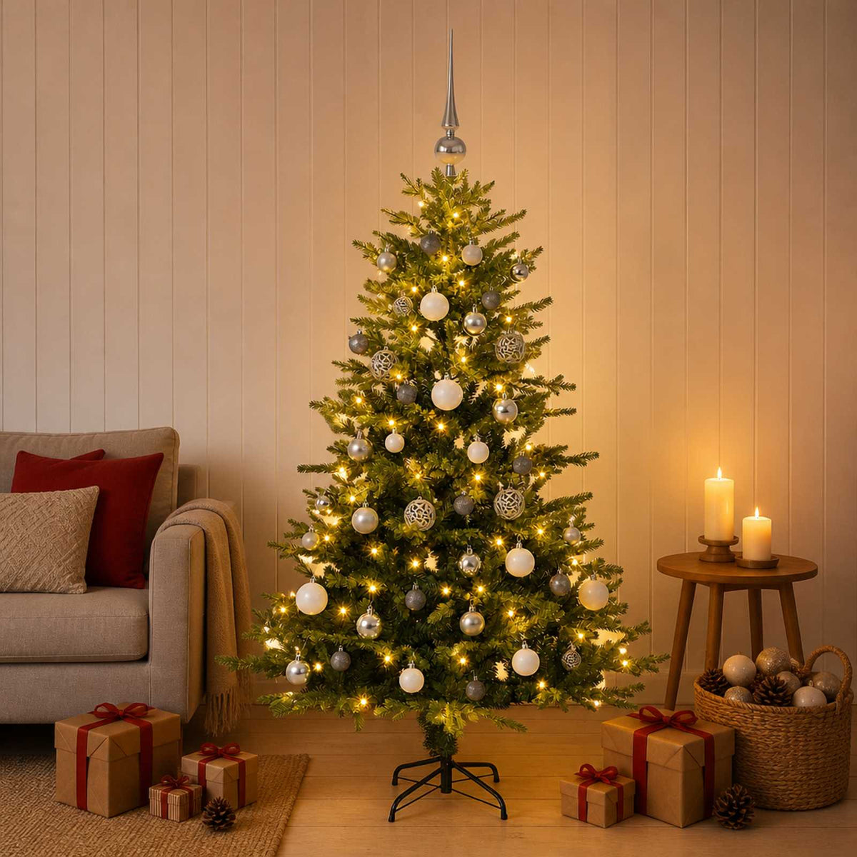 vidaXL Artificial Christmas Tree with Bauble 120 cm 150 LEDs 1