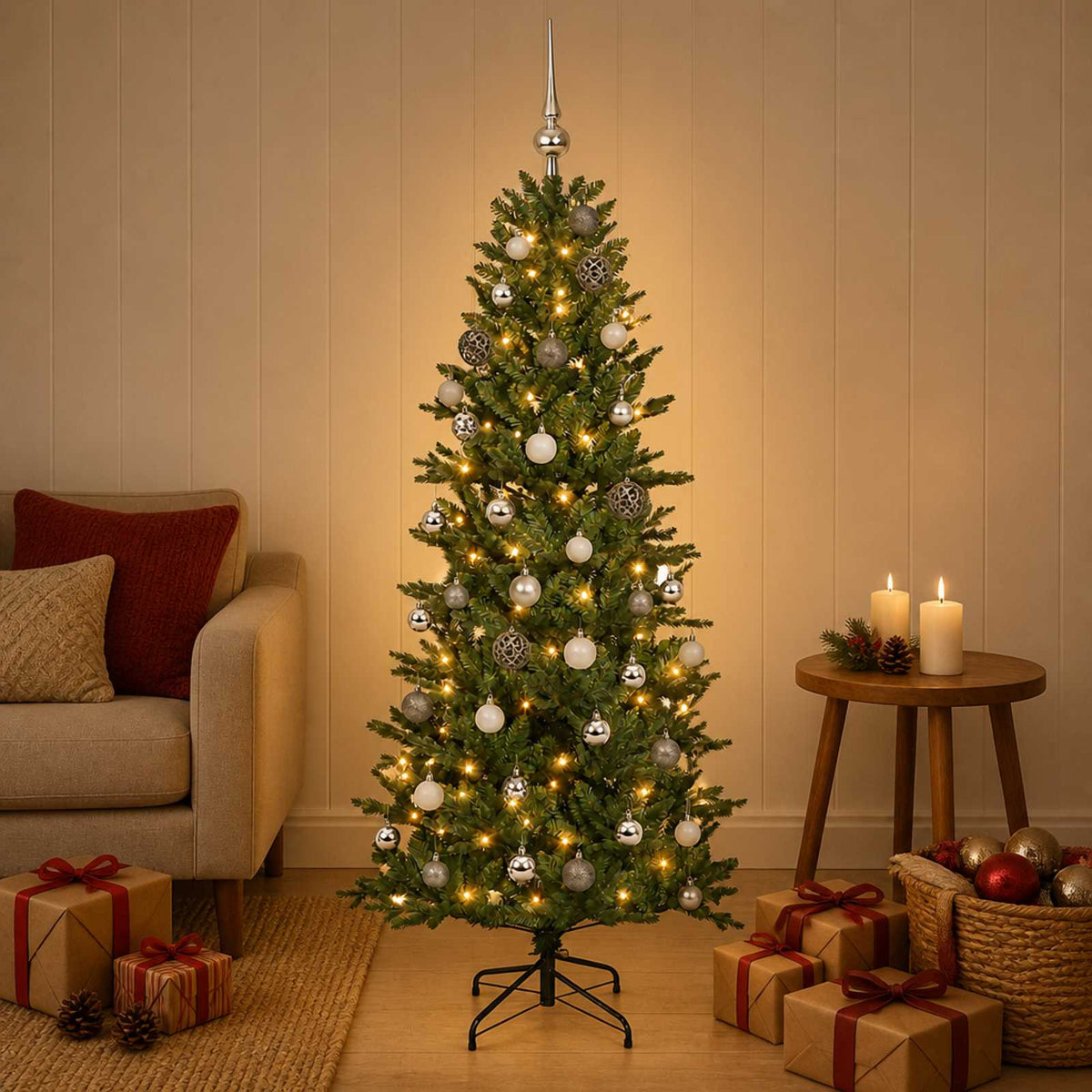 vidaXL Artificial Christmas Tree with Bauble 150 cm 150 LEDs 1