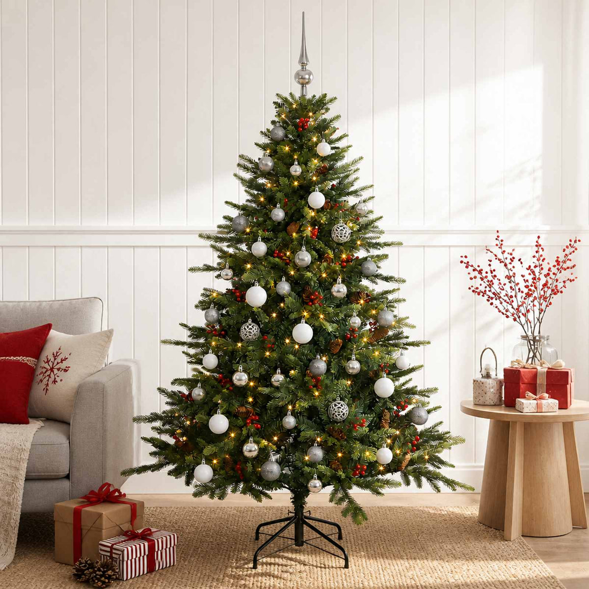 vidaXL Artificial Christmas Tree with Bauble 120 cm 150 LEDs 1