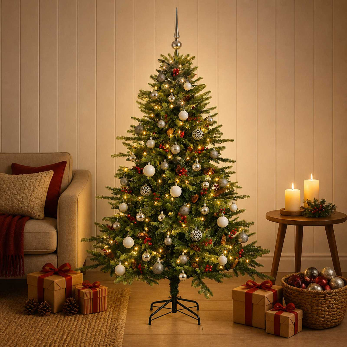 vidaXL Artificial Christmas Tree with Bauble 120 cm 150 LEDs 3