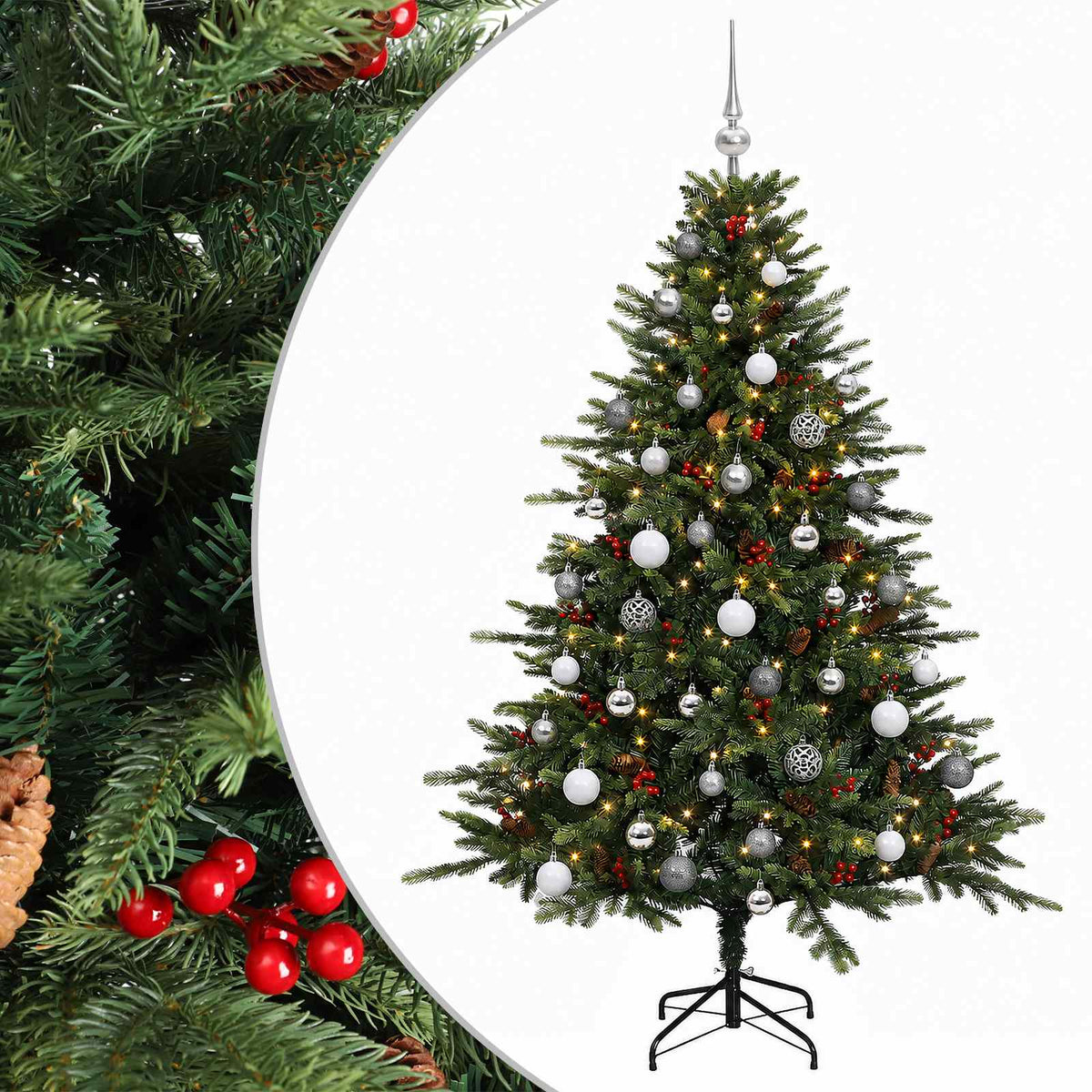 vidaXL Artificial Christmas Tree with Bauble 150 cm 150 LEDs 2