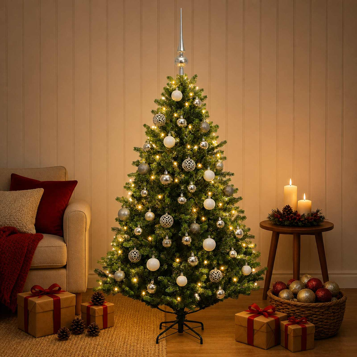 vidaXL Artificial Christmas Tree with Bauble 120 cm 150 LEDs 3