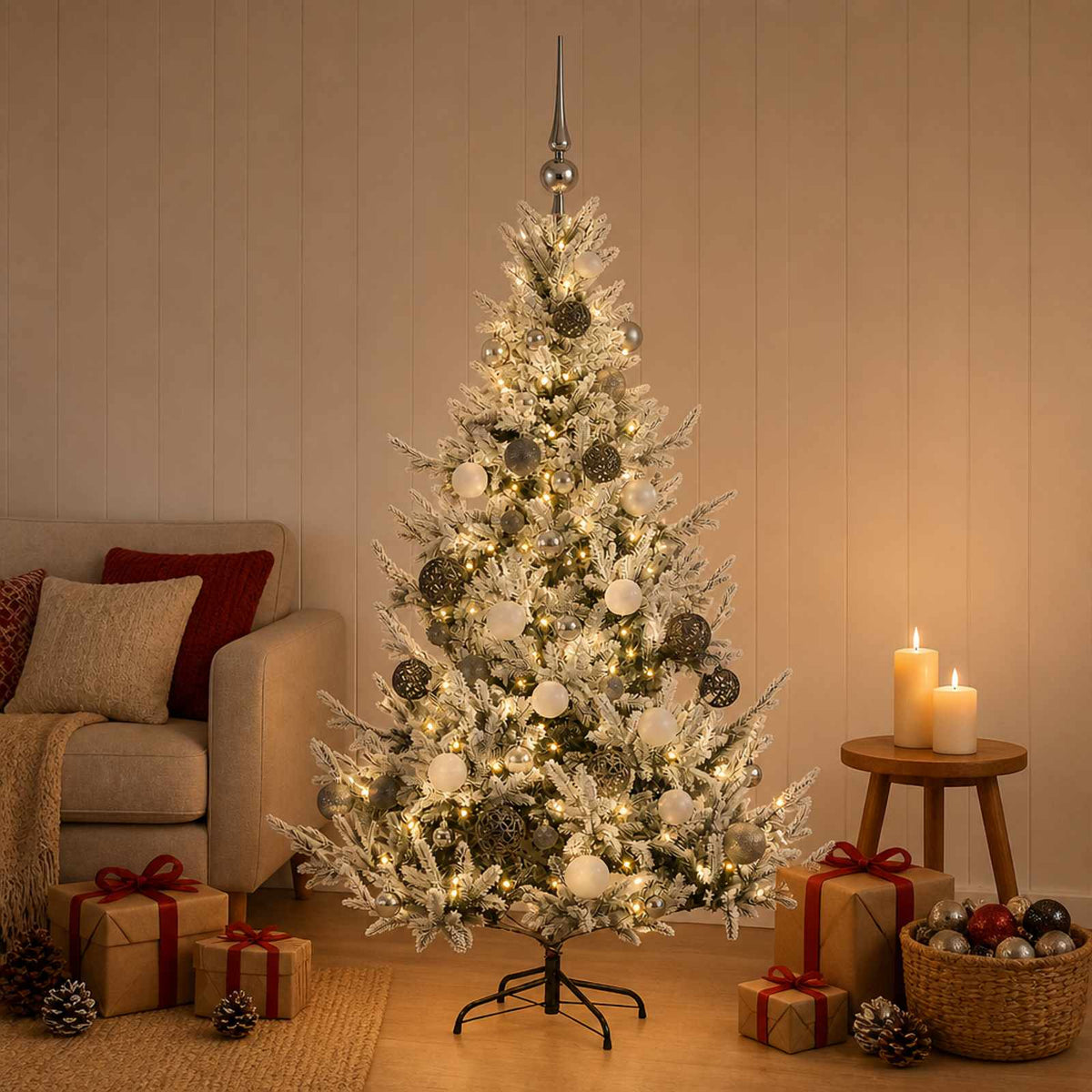 vidaXL Artificial Christmas Tree with Bauble 120 cm 150 LEDs 3