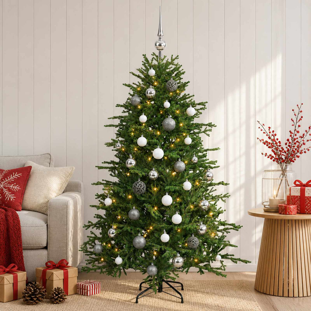 vidaXL Artificial Christmas Tree with Bauble 150 cm 150 LEDs 1