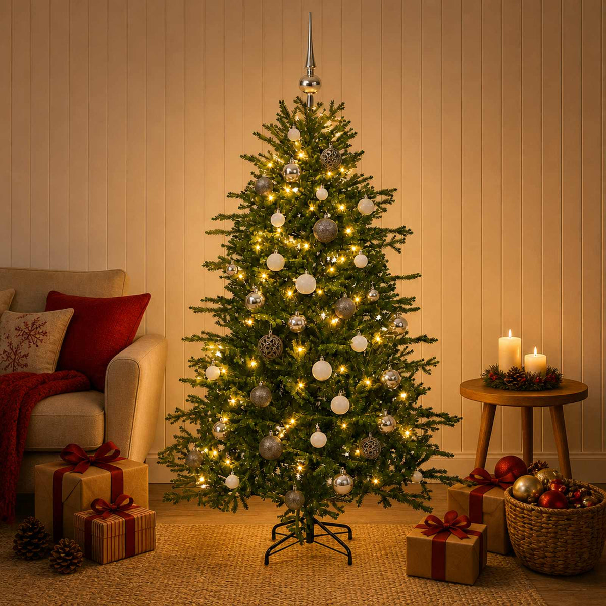 vidaXL Artificial Christmas Tree with Bauble 150 cm 150 LEDs 3