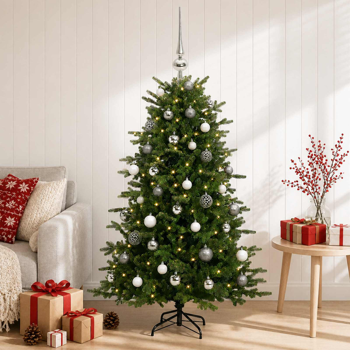 vidaXL Artificial Christmas Tree with Bauble 120 cm 150 LEDs 1