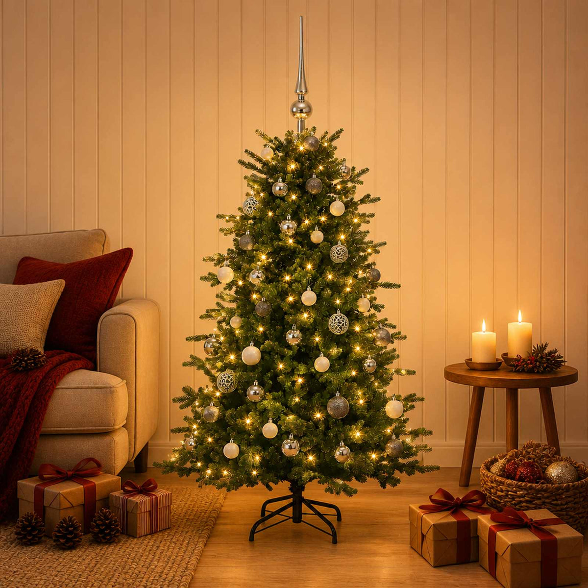 vidaXL Artificial Christmas Tree with Bauble 120 cm 150 LEDs 3