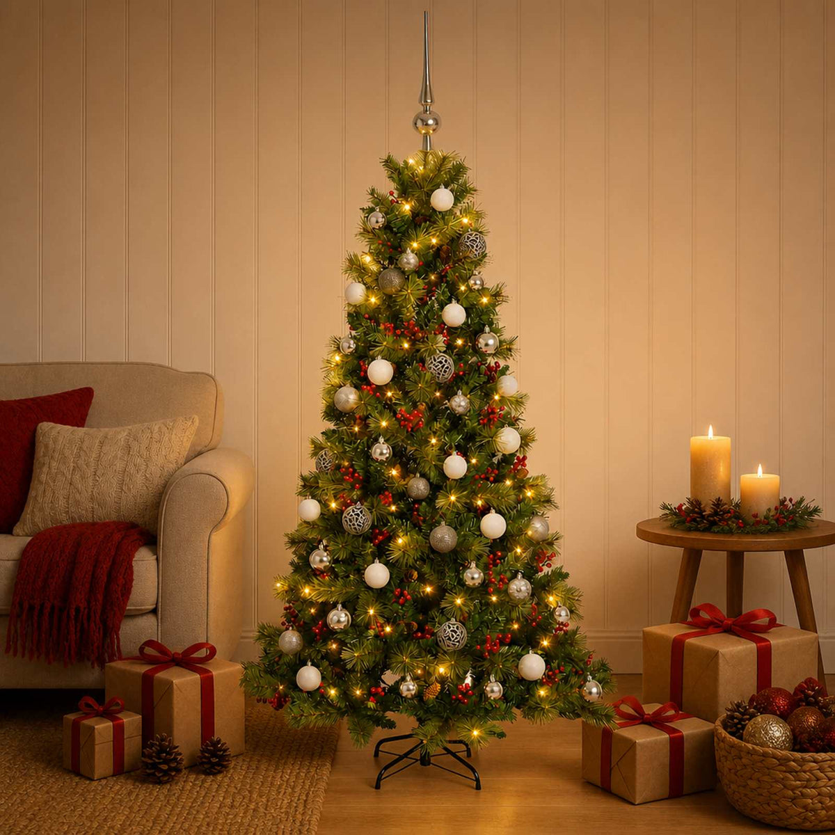 vidaXL Artificial Christmas Tree with Bauble 120 cm 150 LEDs 3
