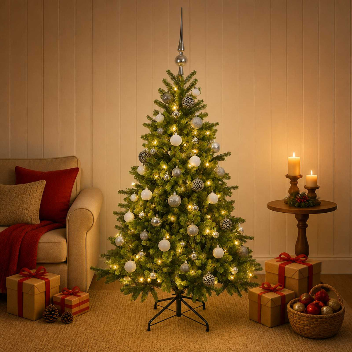 vidaXL Artificial Christmas Tree with Bauble 120 cm 150 LEDs 3