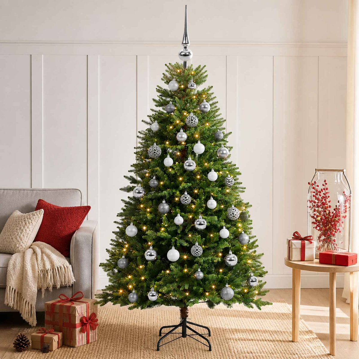 vidaXL Artificial Christmas Tree with Bauble 150 cm 150 LEDs 1