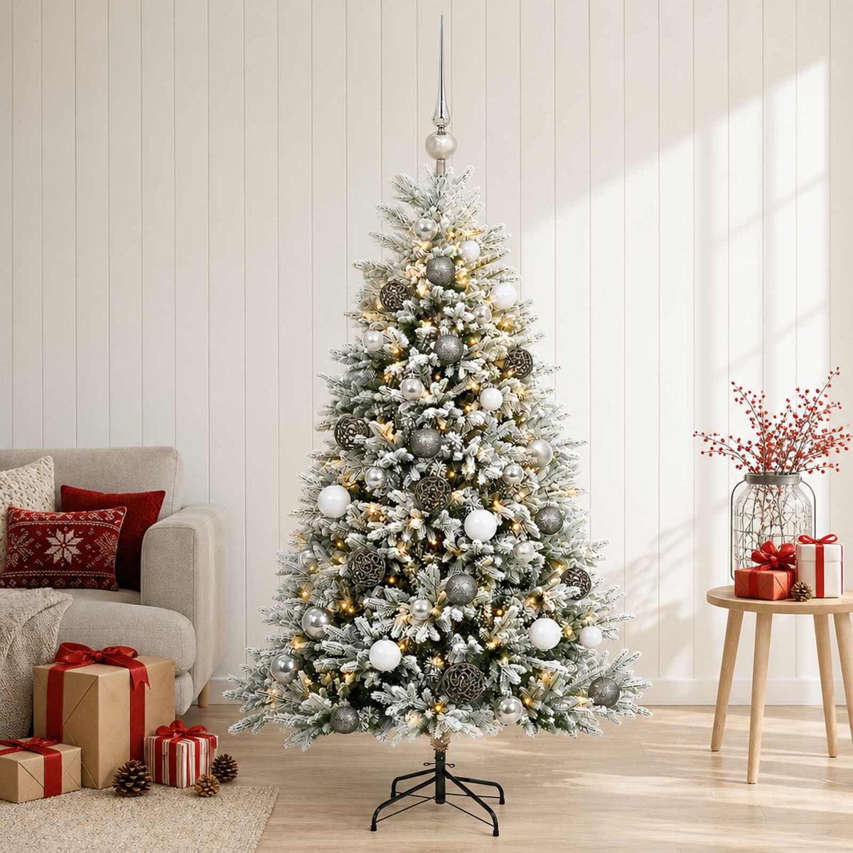 vidaXL Artificial Christmas Tree with Bauble 150 cm 150 LEDs 1