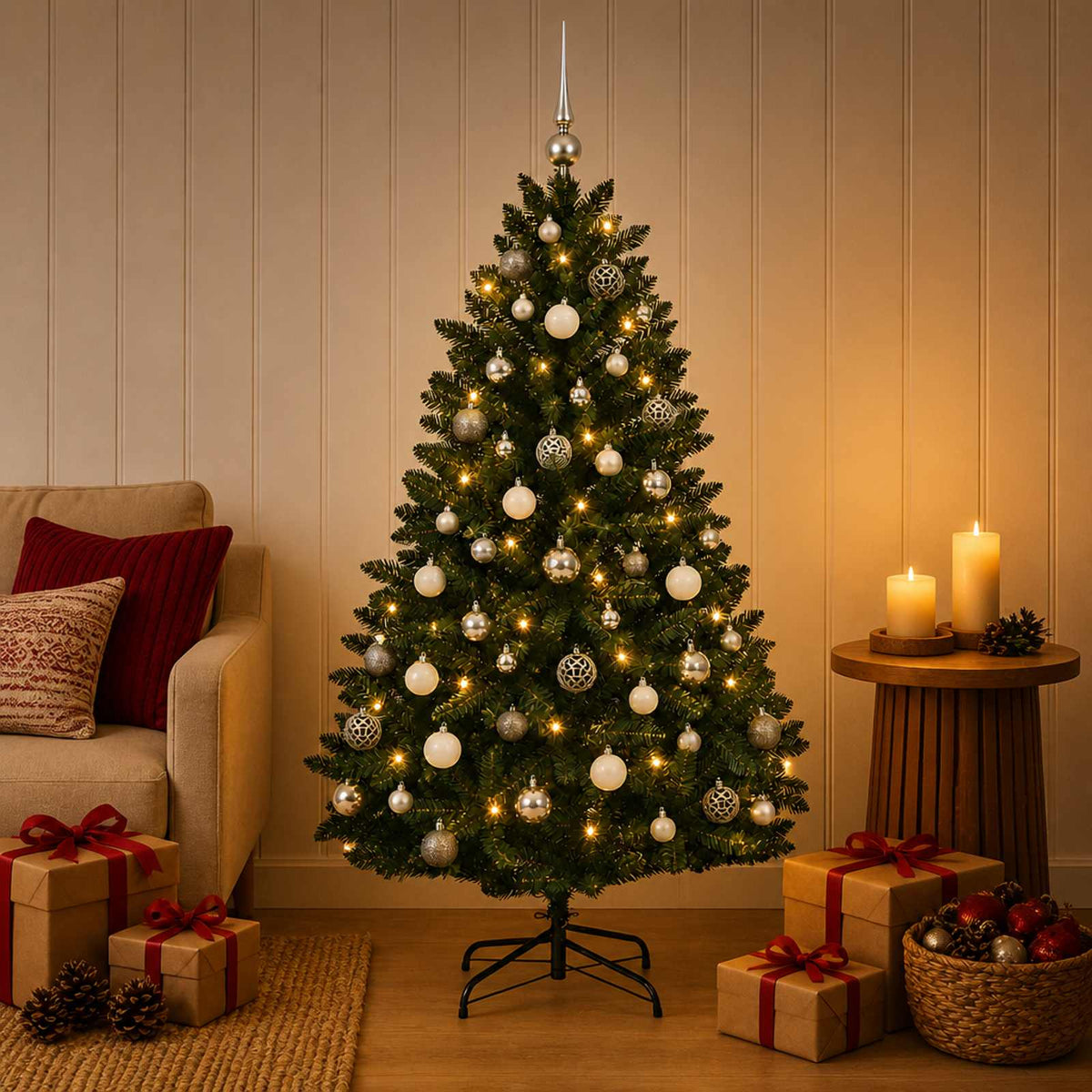 vidaXL Artificial Christmas Tree Dark Green with Bauble 150 cm 3