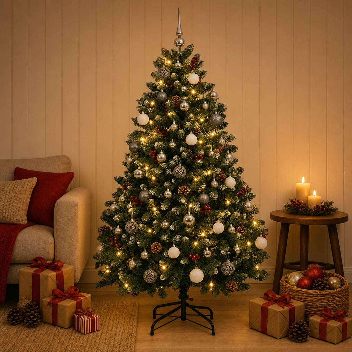 vidaXL Artificial Christmas Tree with Bauble 180 cm 300 LEDs 1