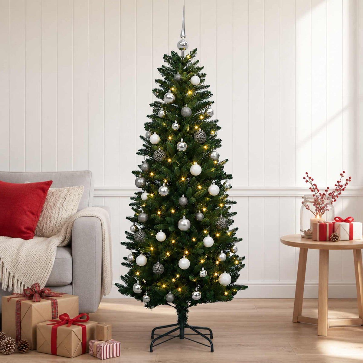 vidaXL Artificial Christmas Tree with Bauble 150 cm 150 LEDs 1