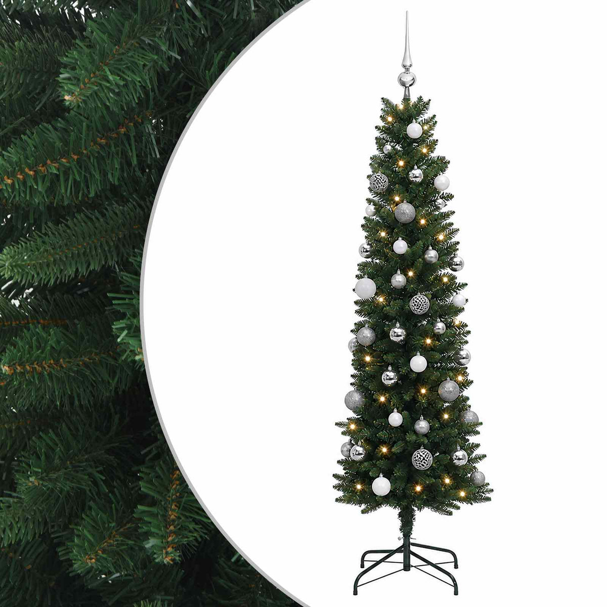 vidaXL Artificial Slim Christmas Tree with Baubles 120 cm 150 LEDs 2