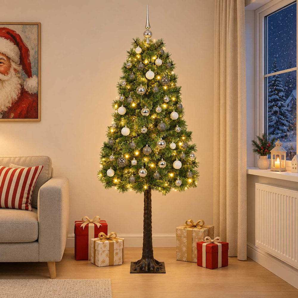 vidaXL Artificial Hinged Christmas Tree with Baubles 120 cm 150 LEDs