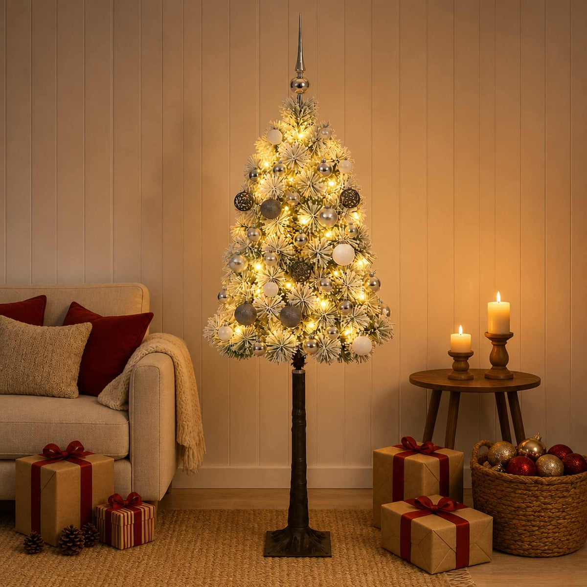 vidaXL Artificial Hinged Christmas Tree with Baubles 120 cm 150 LEDs 1