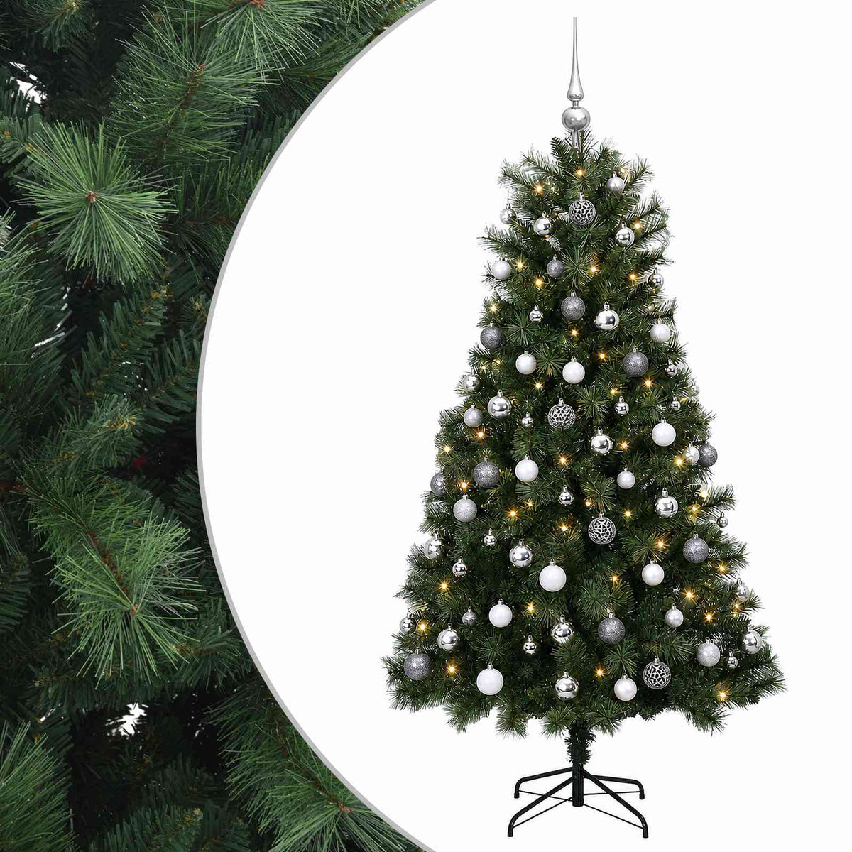 vidaXL Artificial Hinged Christmas Tree with Baubles 150 cm 150 LEDs 2