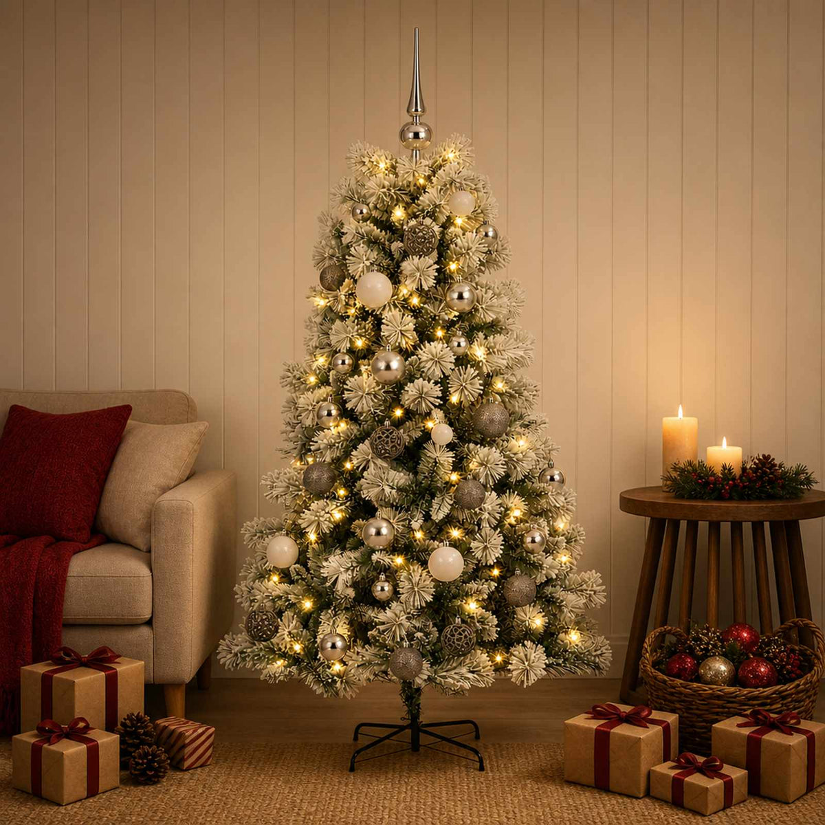 vidaXL Artificial Hinged Christmas Tree with Baubles 150 cm 150 LEDs 3