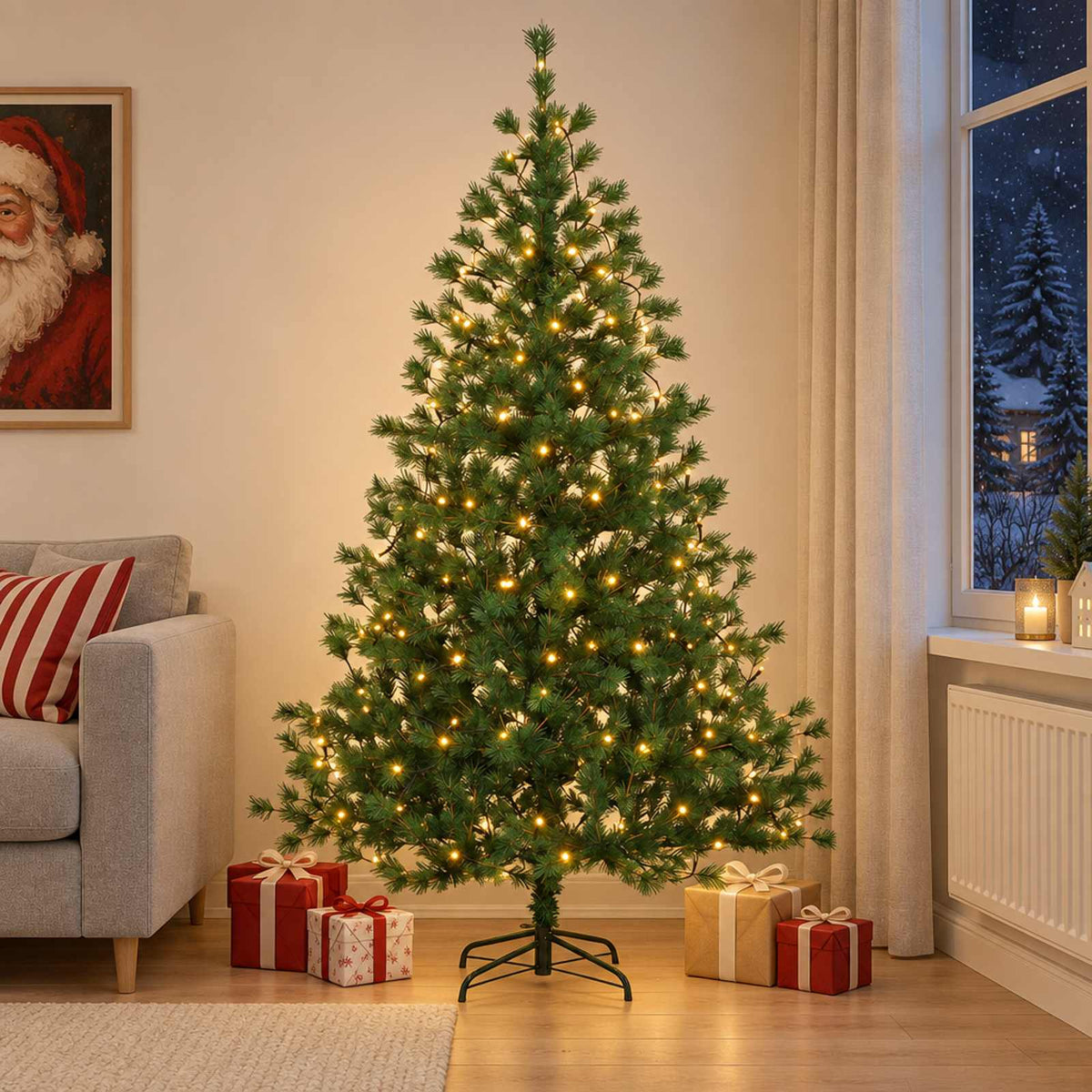 Artificial Christmas Tree with Bauble 300 LEDs Height 240 cm with LEDs