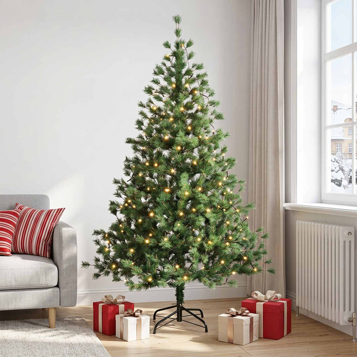 Artificial Christmas Tree with Bauble 300 LEDs Height 240 cm with LEDs