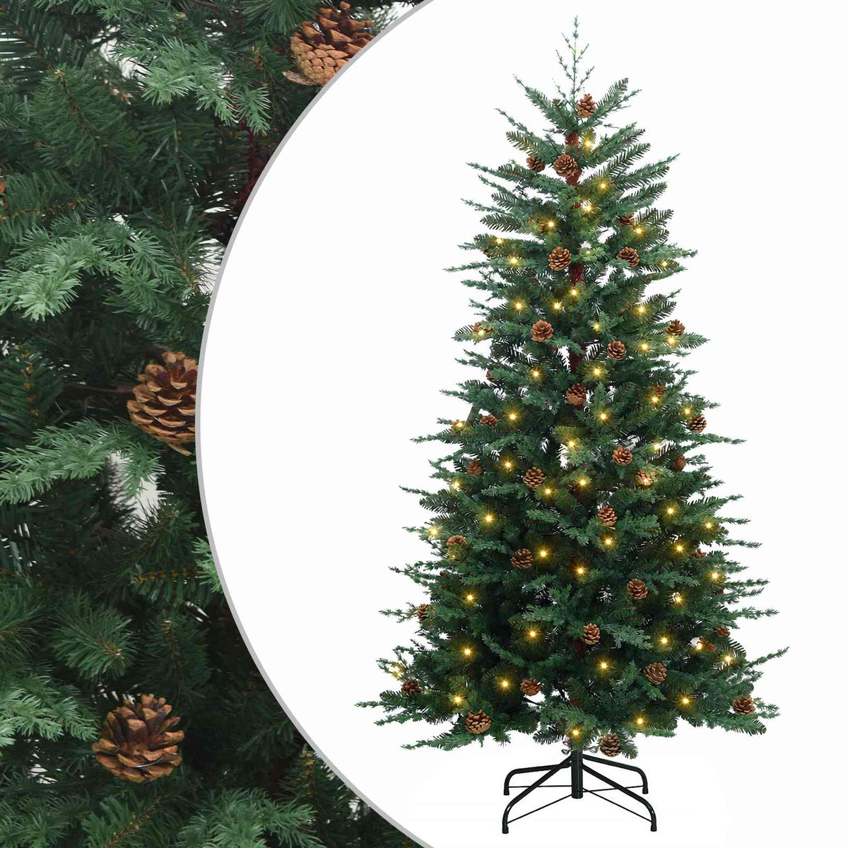Artificial Hinged Christmas Tree 150 LEDs Warm White Green 180 cm with LEDs