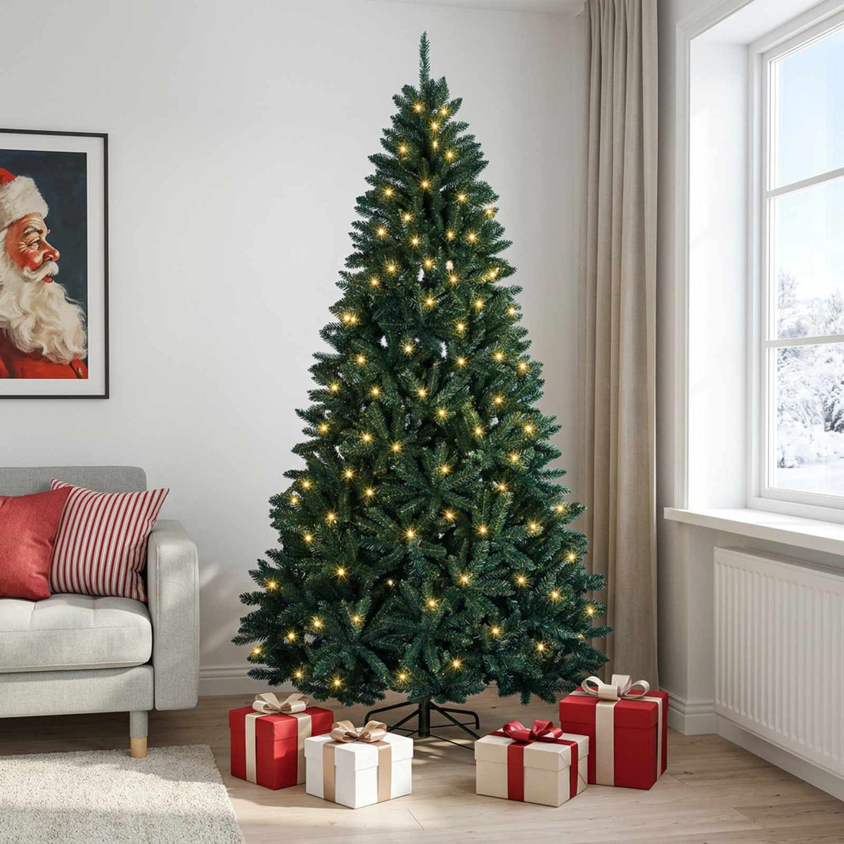 Artificial Christmas Tree with Bauble 210 cm Dark Green Ø 106 x 210 cm with 300 LEDs